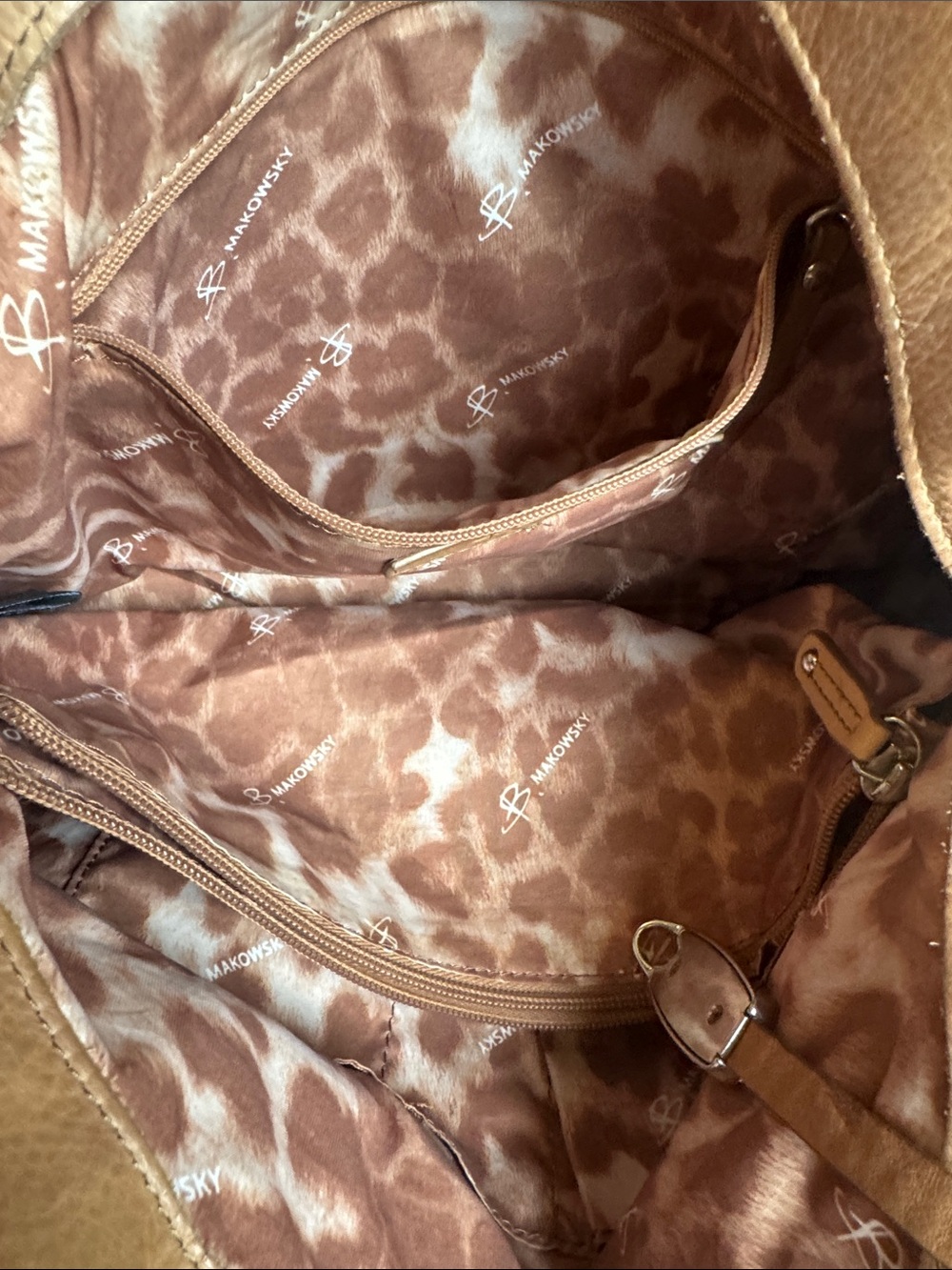 b. makowsky Tan Leather Shoulder Bag with Front Zip Pocket - Picture 6 of 8